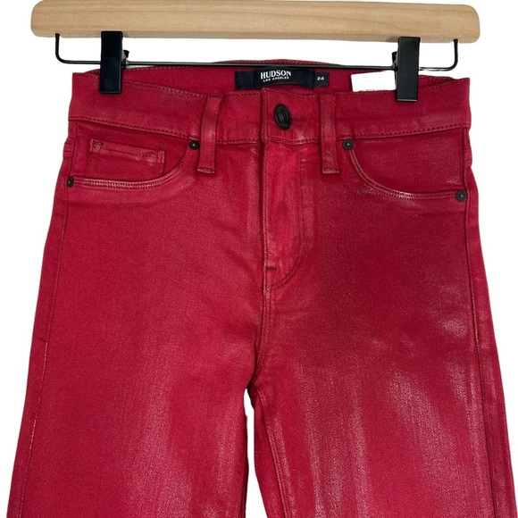 NWT Hudson Nico Mid-Rise Coated Super-Skinny Ankle Jeans Cabernet Size 24 - Picture 6 of 12